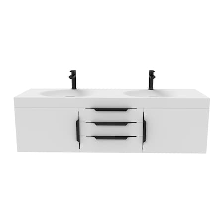 Castello Usa Thames 60-inch White Vanity Set with White Top and Black Handles CB-MC-60W-BL-20146-WH